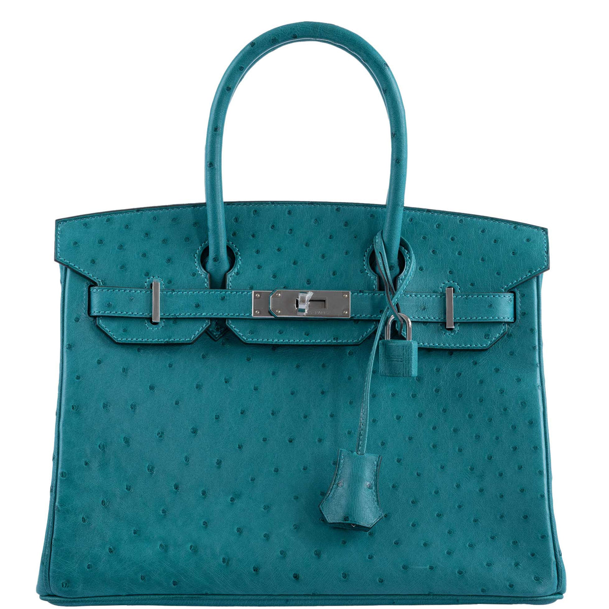Hermes Birkin 30 Vert Verone Ostrich Palladium Hardware - 2020, Y - hardware detail