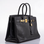 Hermes Birkin 35 Black Ardennes Leather Gold Hardware - Circle W - hardware detail