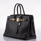 Hermes Birkin 35 Black Ardennes Leather Gold Hardware - Circle W - hardware detail