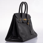 Hermes Birkin 35 Black Ardennes Leather Gold Hardware - Circle W - hardware detail