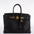Hermes Birkin 35 Black Ardennes Leather Gold Hardware - Circle W - hardware detail