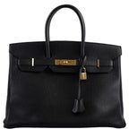 Hermes Birkin 35 Black Ardennes Leather Gold Hardware - Circle W - hardware detail