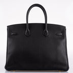 Hermes Birkin 35 Black Clemence Leather Gold Hardware - Square N - hardware detail