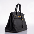 Hermes Birkin 35 Black Clemence Leather Gold Hardware - Square N - hardware detail