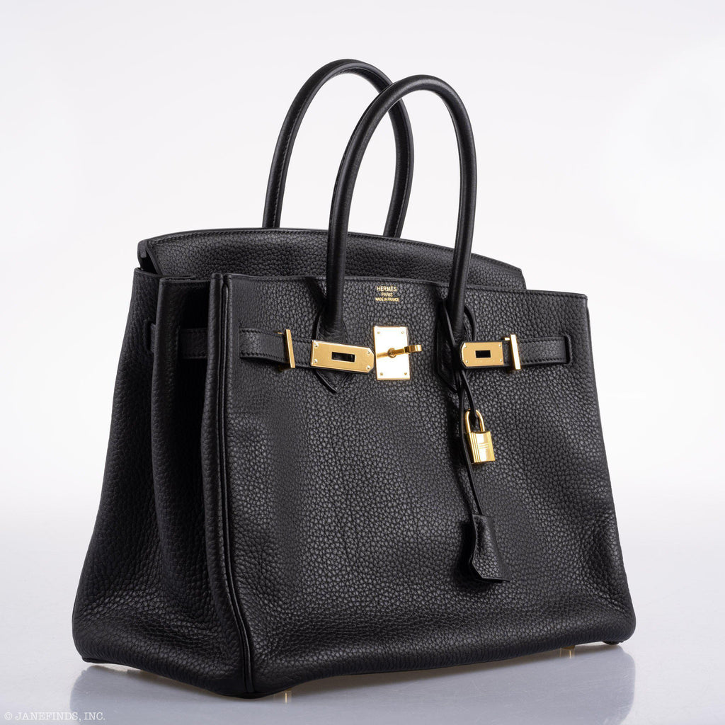 Hermes Birkin 35 Black Clemence Leather Gold Hardware - Square N - hardware detail