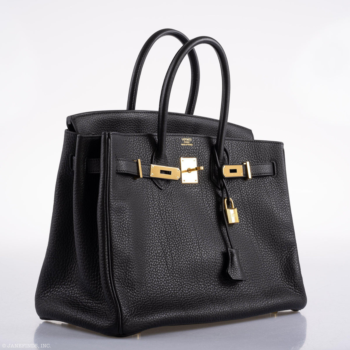 Hermes Birkin 35 Black Clemence Leather Gold Hardware - Square N - hardware detail