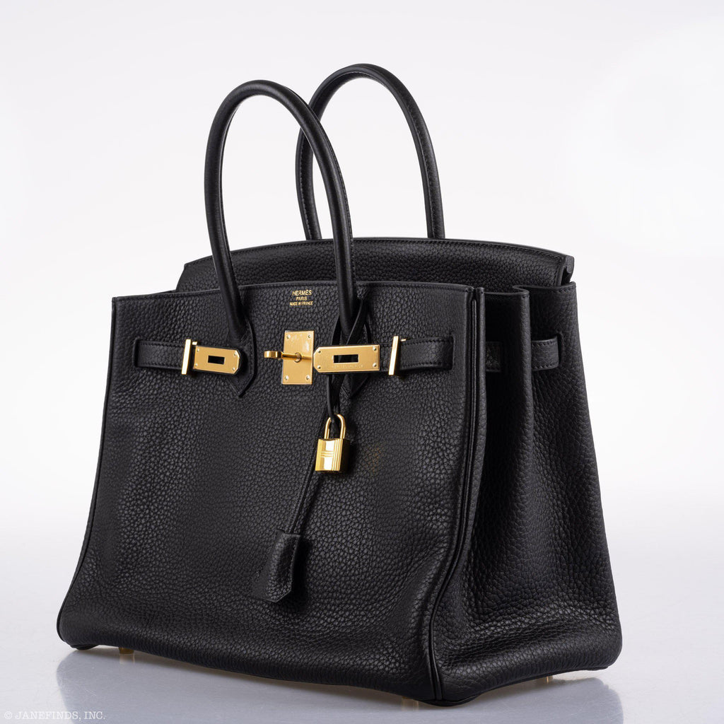 Hermes Birkin 35 Black Clemence Leather Gold Hardware - Square N - hardware detail