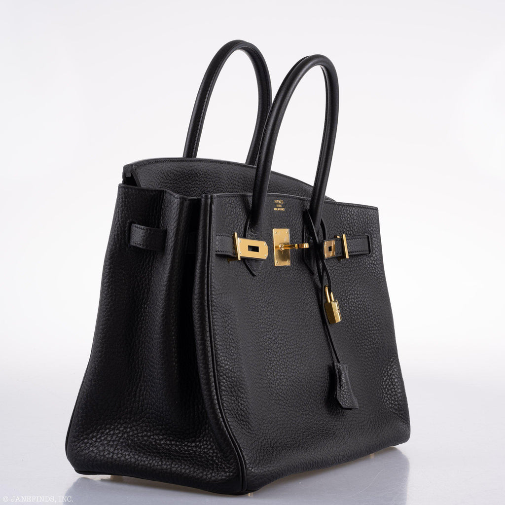 Hermes Birkin 35 Black Clemence Leather Gold Hardware - Square N - hardware detail