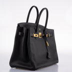 Hermes Birkin 35 Black Clemence Leather Gold Hardware - Square N - hardware detail
