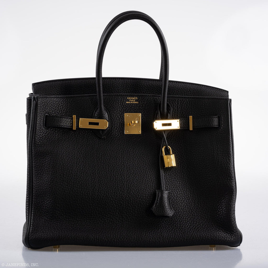 Hermes Birkin 35 Black Clemence Leather Gold Hardware - Square N - hardware detail
