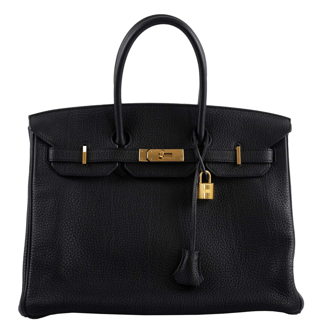 Hermes Birkin 35 Black Clemence Leather Gold Hardware - Square N - hardware detail