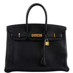 Hermes Birkin 35 Black Clemence Leather Gold Hardware - Square N - hardware detail