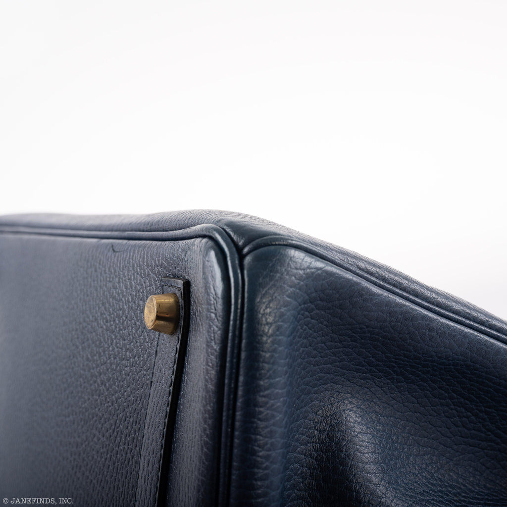 Hermes Birkin 35 Blue Saphire Ardennes leather Gold Hardware - Z Circle - hardware detail