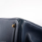 Hermes Birkin 35 Blue Saphire Ardennes leather Gold Hardware - Z Circle - hardware detail
