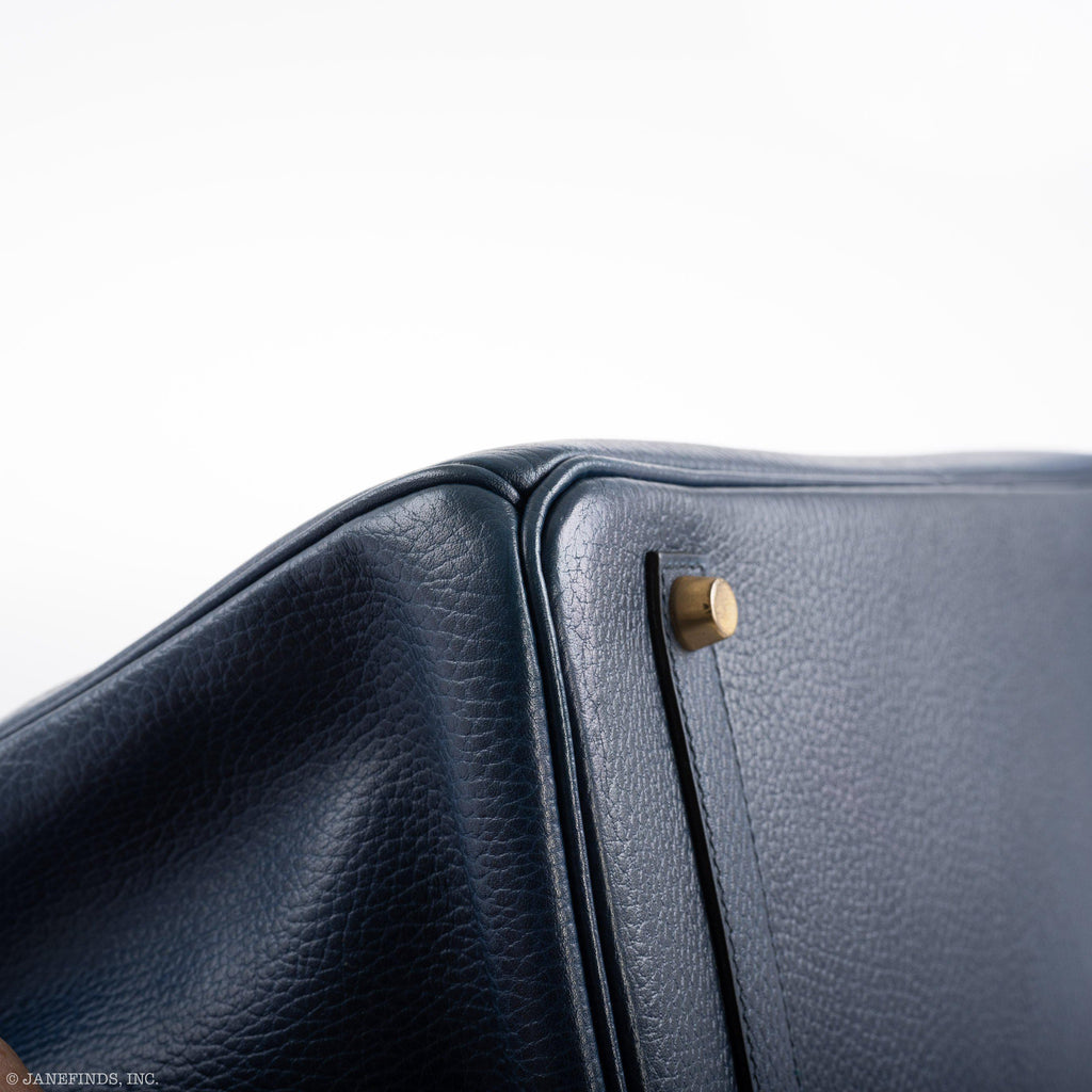 Hermes Birkin 35 Blue Saphire Ardennes leather Gold Hardware - Z Circle - hardware detail