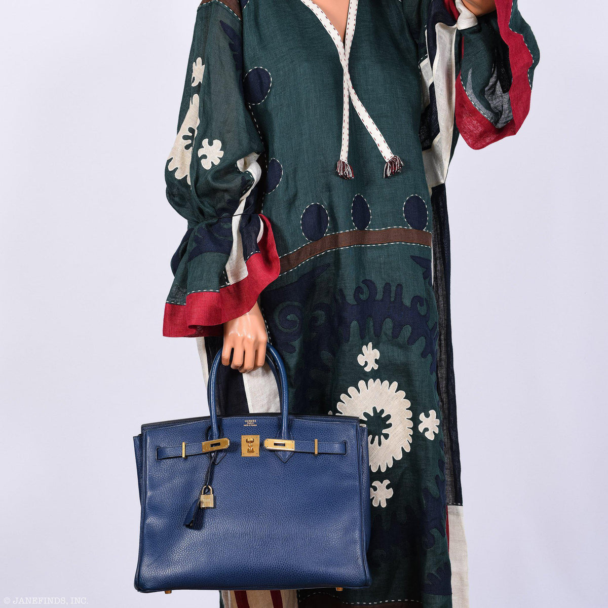 Hermes Birkin 35 Blue Saphire Ardennes leather Gold Hardware - Z Circle - hardware detail