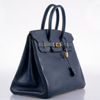 Hermes Birkin 35 Blue Saphire Ardennes leather Gold Hardware - Z Circle - hardware detail