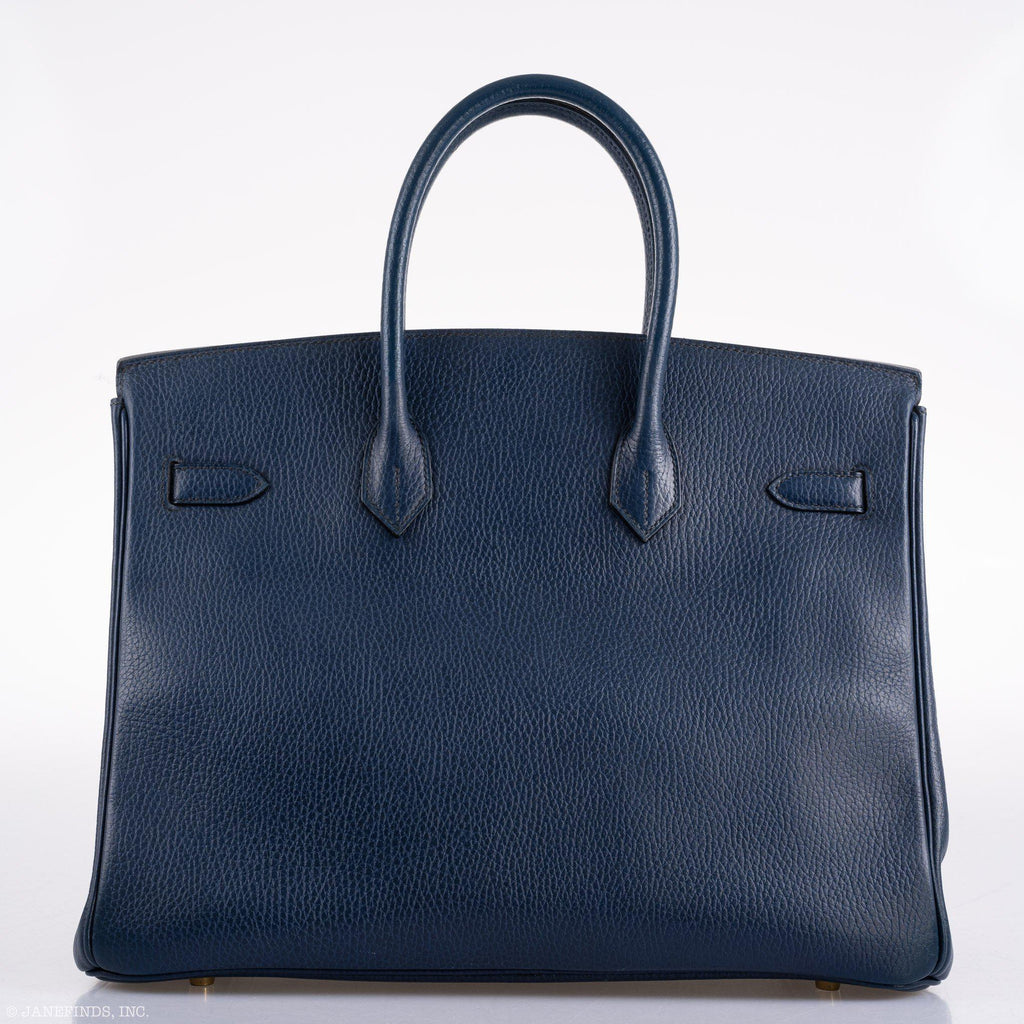 Hermes Birkin 35 Blue Saphire Ardennes leather Gold Hardware - Z Circle - hardware detail
