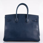 Hermes Birkin 35 Blue Saphire Ardennes leather Gold Hardware - Z Circle - hardware detail