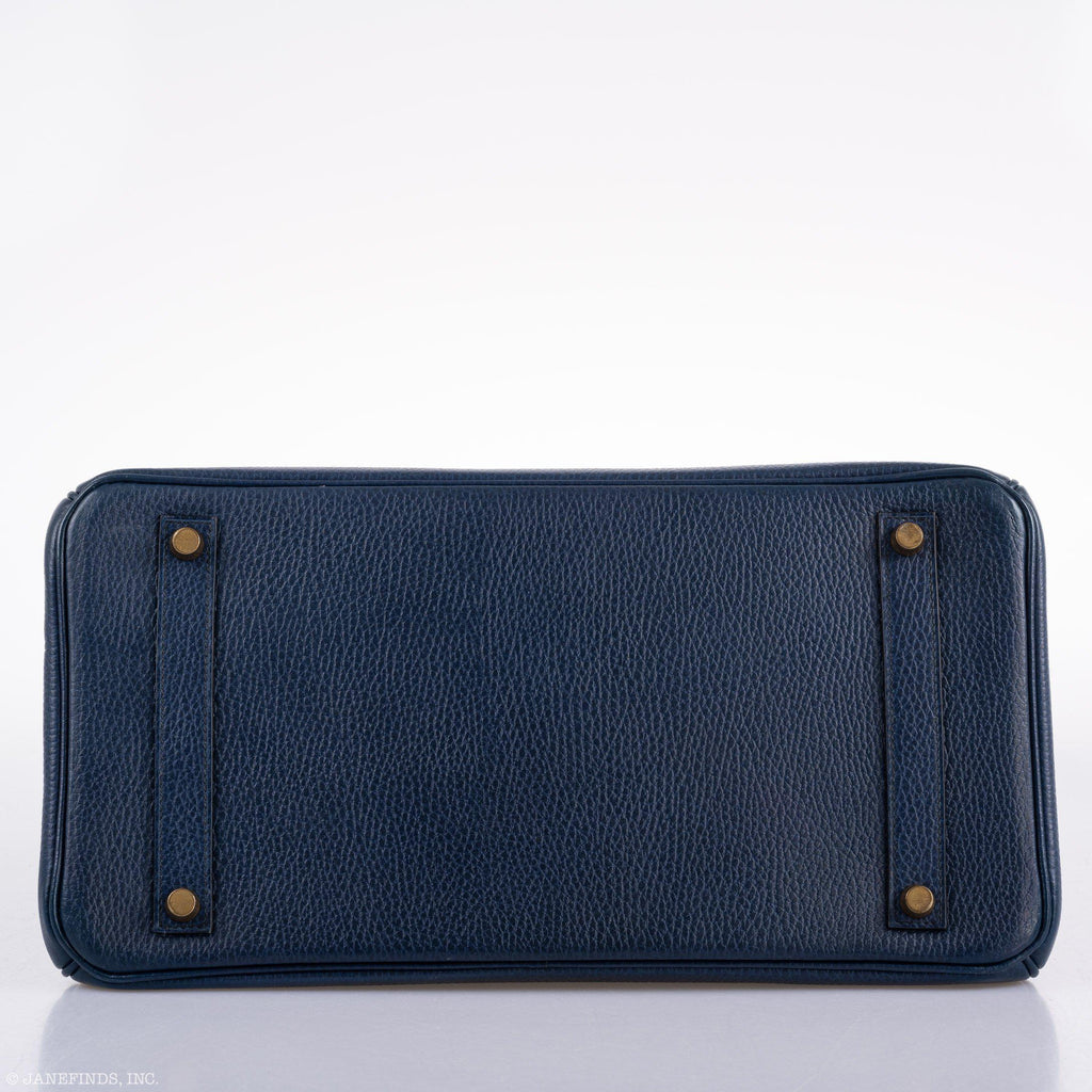 Hermes Birkin 35 Blue Saphire Ardennes leather Gold Hardware - Z Circle - hardware detail