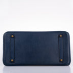 Hermes Birkin 35 Blue Saphire Ardennes leather Gold Hardware - Z Circle - hardware detail