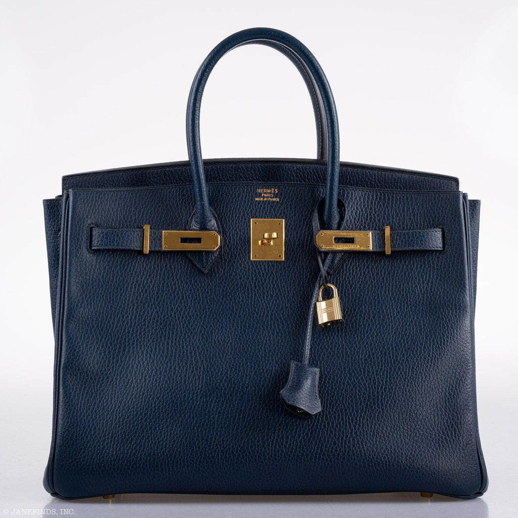 Hermes Birkin 35 Blue Saphire Ardennes leather Gold Hardware - Z Circle - hardware detail