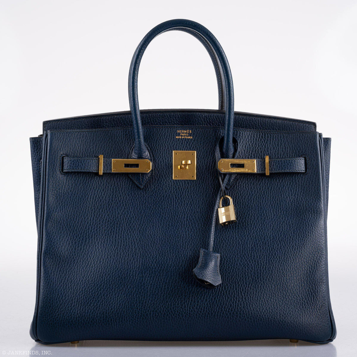 Hermes Birkin 35 Blue Saphire Ardennes leather Gold Hardware - Z Circle - hardware detail