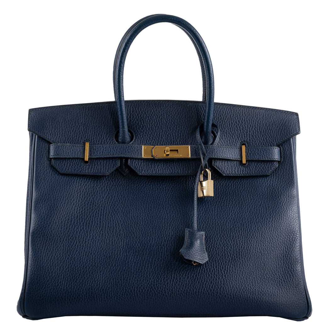 Hermes Birkin 35 Blue Saphire Ardennes leather Gold Hardware - Z Circle - hardware detail