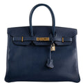 Hermes Birkin 35 Blue Saphire Ardennes leather Gold Hardware - Z Circle - hardware detail