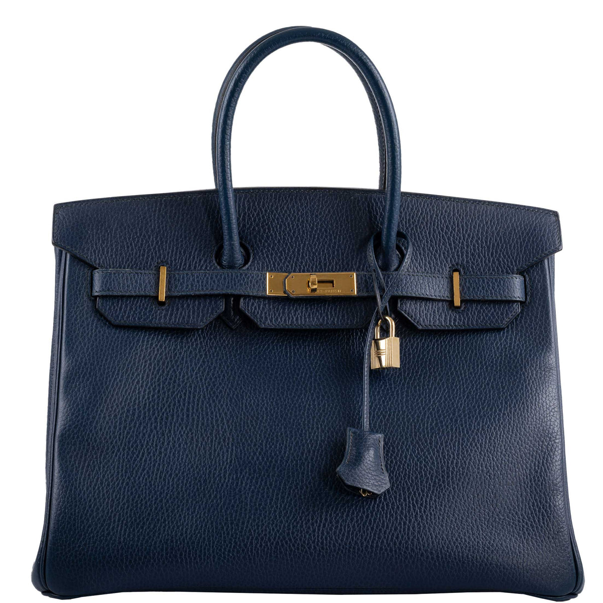 Hermes Birkin 35 Blue Saphire Ardennes leather Gold Hardware - Z Circle - hardware detail