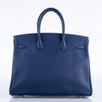 Hermes Birkin 35 Blue Saphire Epsom with Gold Hardware - 2016, X - hardware detail
