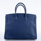 Hermes Birkin 35 Blue Saphire Epsom with Gold Hardware - 2016, X - hardware detail