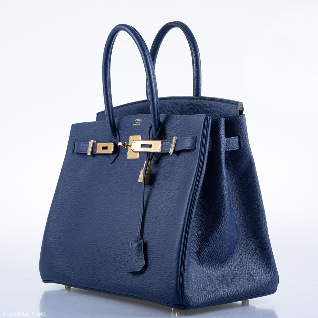 Hermes Birkin 35 Blue Saphire Epsom with Gold Hardware - 2016, X - hardware detail