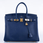 Hermes Birkin 35 Blue Saphire Epsom with Gold Hardware - 2016, X - hardware detail