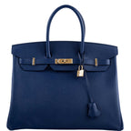 Hermes Birkin 35 Blue Saphire Epsom with Gold Hardware - 2016, X - hardware detail