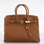 Hermes Birkin 35 Gold Togo Gold Hardware - Square O - hardware detail