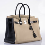 Hermes Birkin 35 HSS Black & Parchemin Togo Leather Palladium Hardware - 2009, M Square - hardware detail