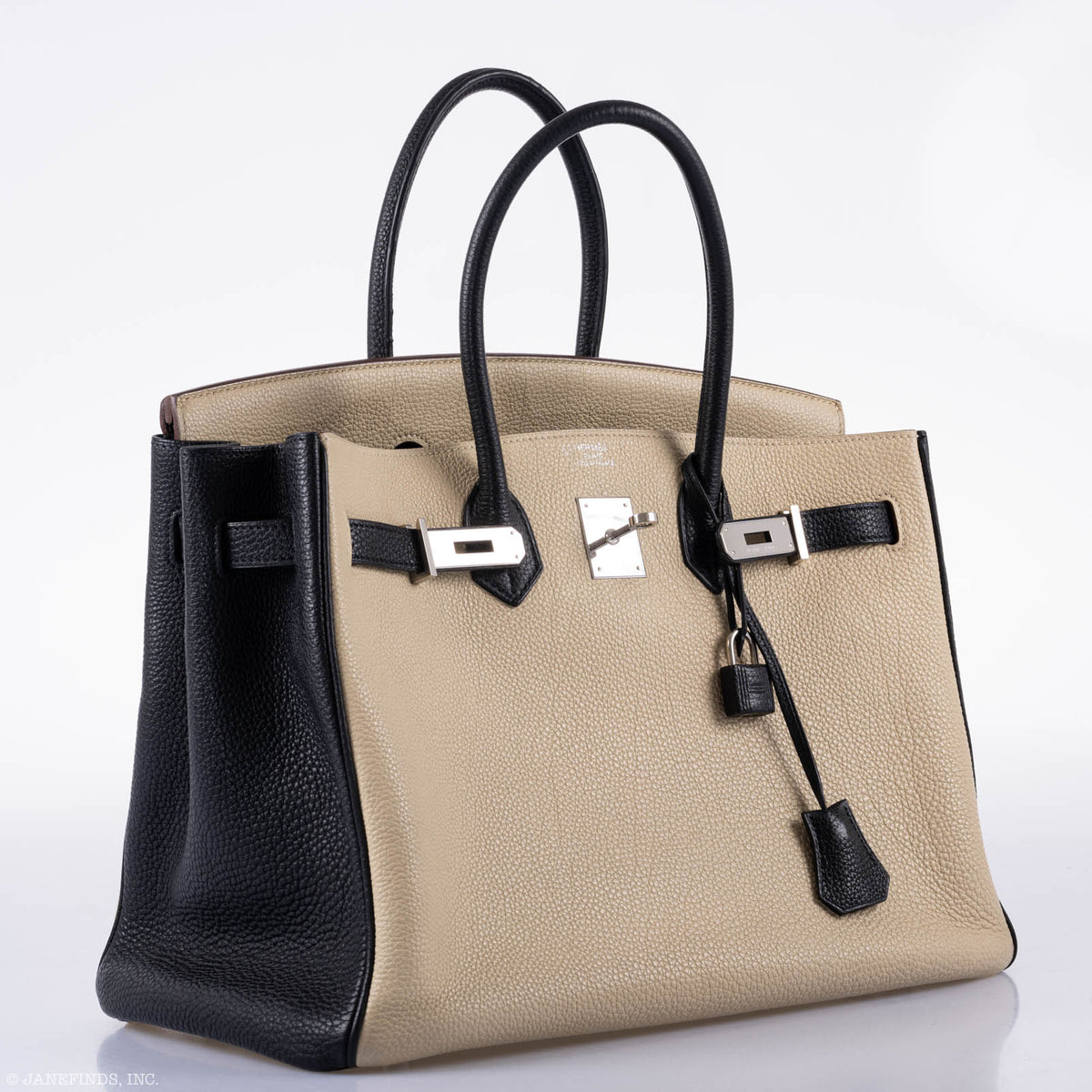 Hermes Birkin 35 HSS Black & Parchemin Togo Leather Palladium Hardware - 2009, M Square - hardware detail