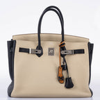 Hermes Birkin 35 HSS Black & Parchemin Togo Leather Palladium Hardware - 2009, M Square - hardware detail