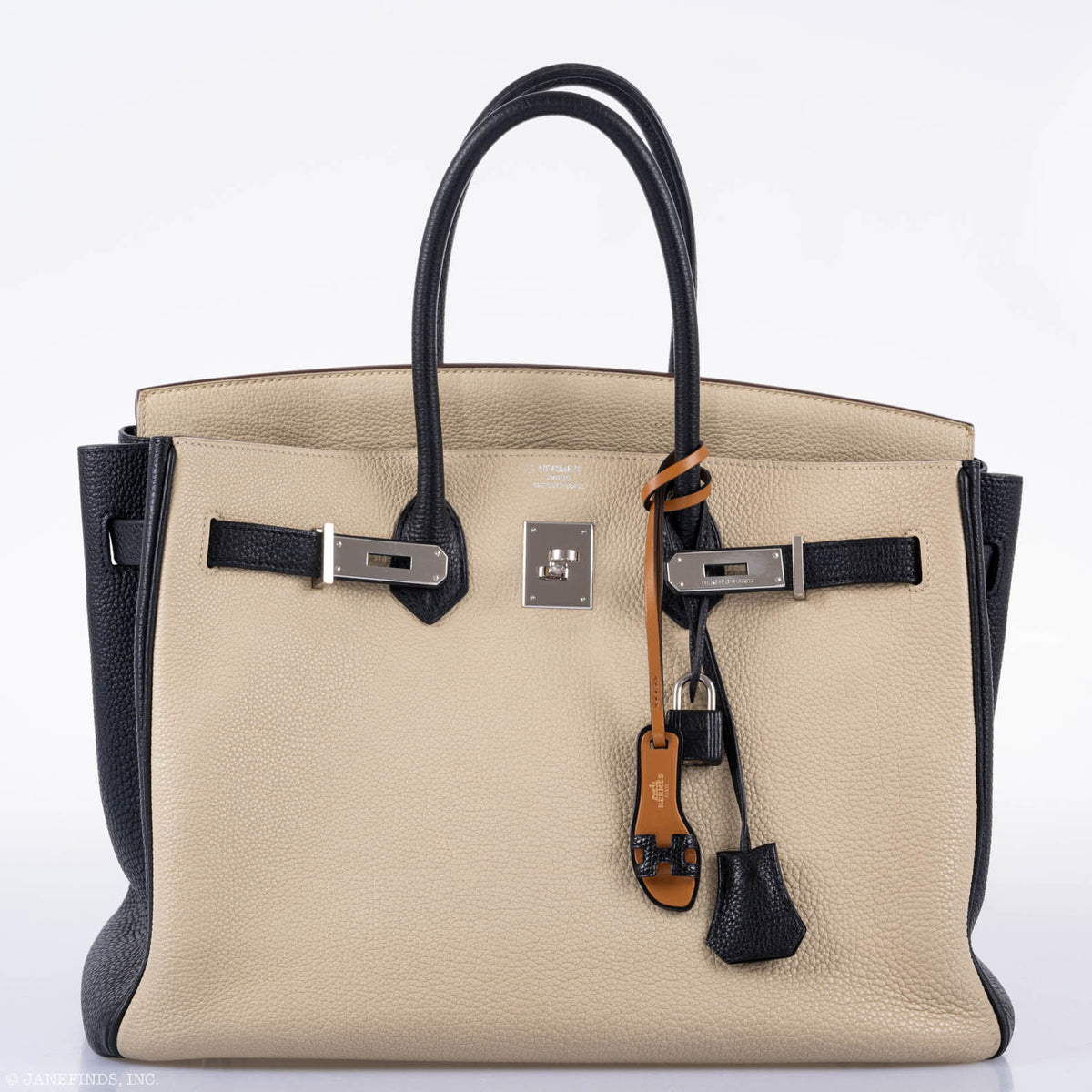 Hermes Birkin 35 HSS Black & Parchemin Togo Leather Palladium Hardware - 2009, M Square - hardware detail