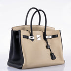 Hermes Birkin 35 HSS Black & Parchemin Togo Leather Palladium Hardware - 2009, M Square - hardware detail