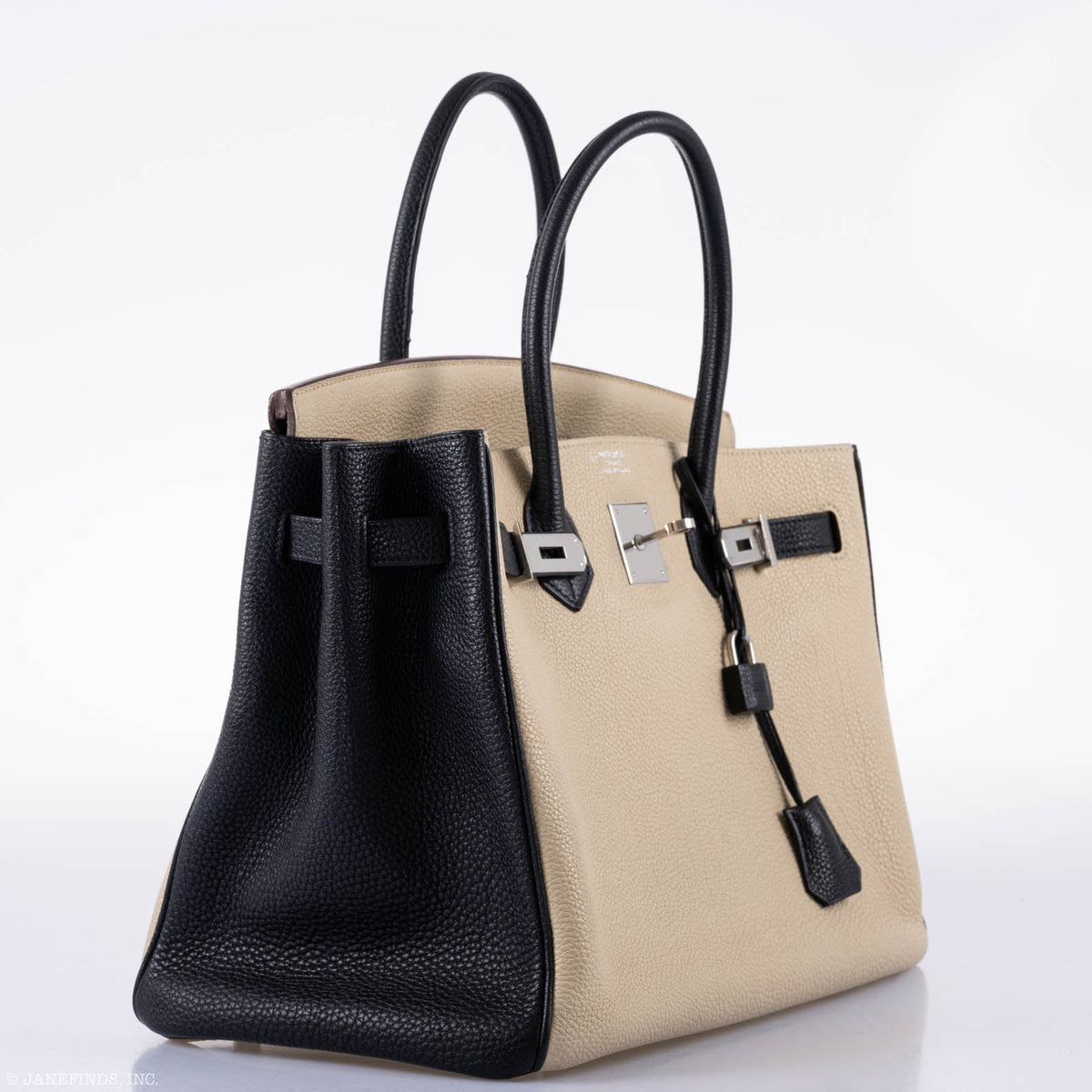 Hermes Birkin 35 HSS Black & Parchemin Togo Leather Palladium Hardware - 2009, M Square - hardware detail