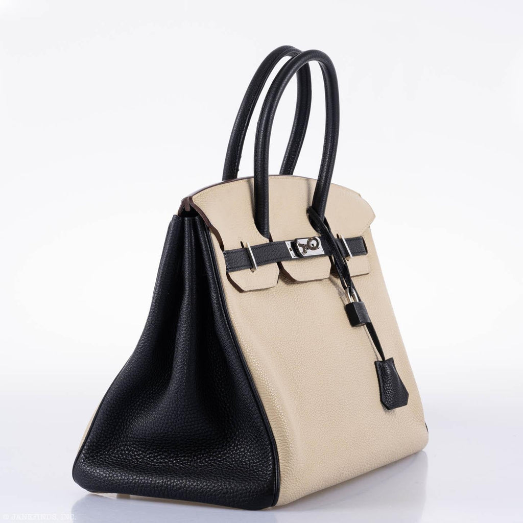 Hermes Birkin 35 HSS Black & Parchemin Togo Leather Palladium Hardware - 2009, M Square - hardware detail