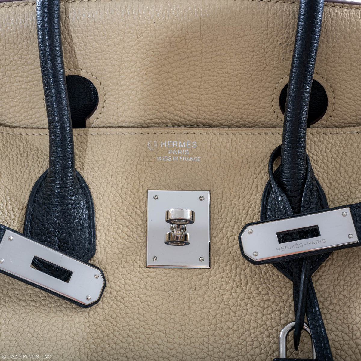 Hermes Birkin 35 HSS Black & Parchemin Togo Leather Palladium Hardware - 2009, M Square - hardware detail