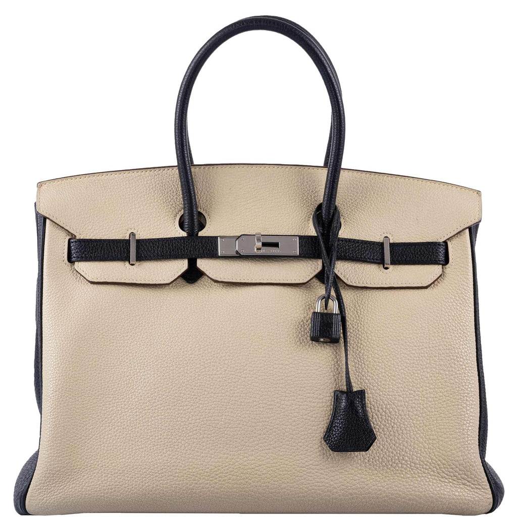 Hermes Birkin 35 HSS Black & Parchemin Togo Leather Palladium Hardware - 2009, M Square - hardware detail