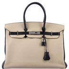 Hermes Birkin 35 HSS Black & Parchemin Togo Leather Palladium Hardware - 2009, M Square - hardware detail