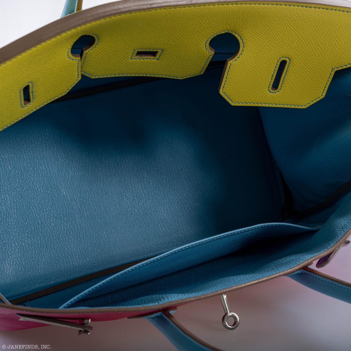 Hermes Birkin 35 HSS Rose Tyrien Blue Celeste Lime Epsom Palladium Hardware 2011 O - hardware detail