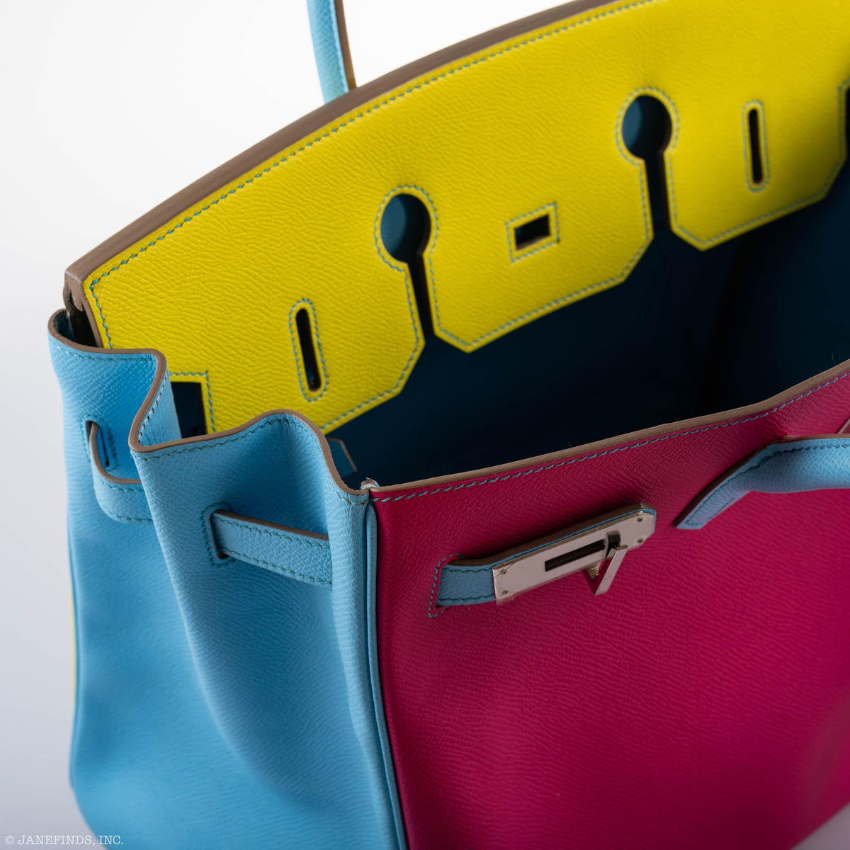 Hermes Birkin 35 HSS Rose Tyrien Blue Celeste Lime Epsom Palladium Hardware 2011 O - hardware detail