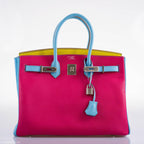 Hermes Birkin 35 HSS Rose Tyrien Blue Celeste Lime Epsom Palladium Hardware 2011 O - hardware detail