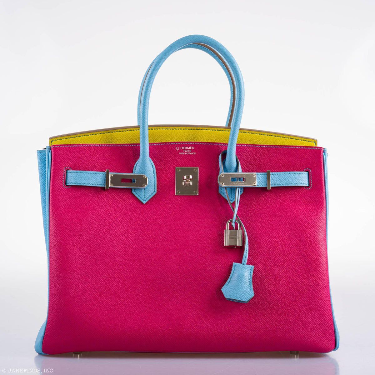 Hermes Birkin 35 HSS Rose Tyrien Blue Celeste Lime Epsom Palladium Hardware 2011 O - hardware detail